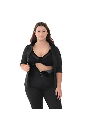 Fermuarlı Yarım Kollu Termal Body - Siyah ( Sadece Üsttteki Üründür. Alt Dahil Değildir. )