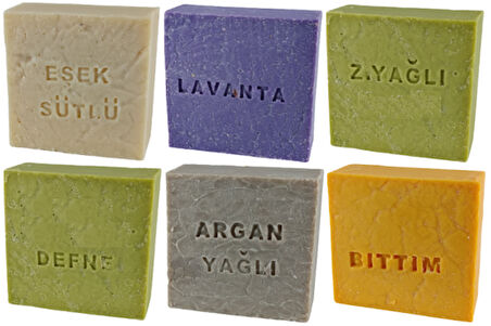 Eşek Sütlü , Lavanta , Bıttım , Argan , Defne Ve Zeytin Yağlı Doğal Sabun Seti 6 Adet