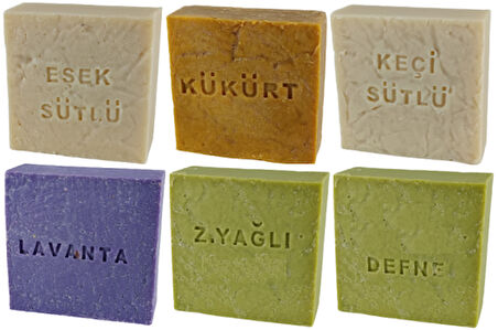 Eşek Sütlü , Keçi Sütlü , Kükürtlü , Lavanta , Defne Ve Zeytin Yağlı Doğal Sabun Seti 6 Adet