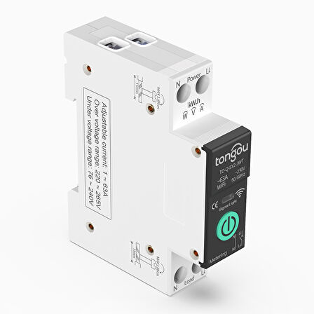 Tongou Akıllı Voltaj ve Akım Koruma Rölesi - Sıcaklık Korumalı -WiFi Özellikli Çift Kutuplu Monofaz