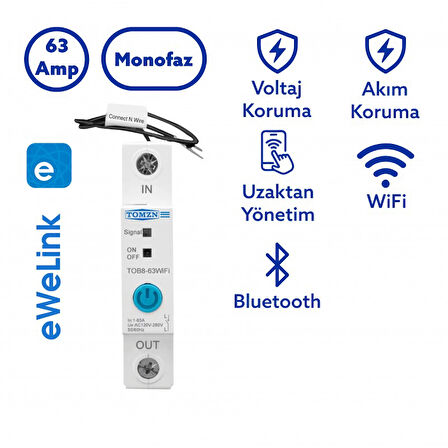 Tomzn WiFi Akıllı Voltaj ve Akım Koruma Rölesi, Dahili Enerji Ölçer 63A eWelink Uyumlu - Tek Kutup