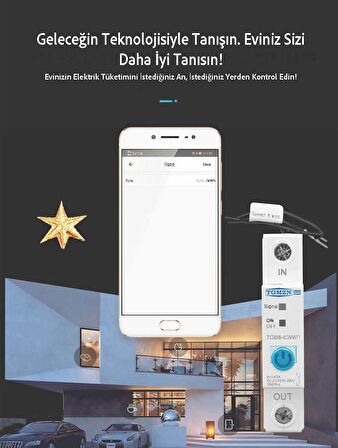 Tomzn WiFi Akıllı Voltaj ve Akım Koruma Rölesi, Dahili Enerji Ölçer 63A eWelink Uyumlu - Tek Kutup