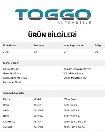 Opel Araçlara Uyumlu, Ön Düzen Z-ROT 350260 / 90278586 / 90278579 / 30540743 / 00497