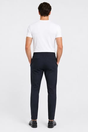 Teknik Kumaş Beli Lastikli Bağcıklı Pantolon