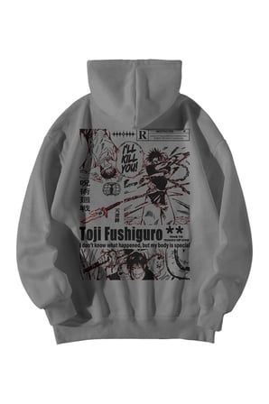 Unisex Antrasit Oversize Hoodie - Toji Fushiguro Anime Baskılı 3 İplik Streetwear Sweatshirt