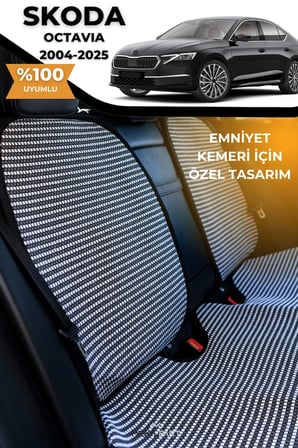 Terletmez Oto Koltuk Koruyucu Kılıf %100 Pamuk 5 li Tam Set Füme Beyaz Skoda Octavia