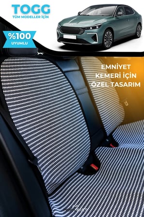 Terletmez Oto Koltuk Koruyucu Kılıf %100 Pamuk 5 li Tam Set Füme Beyaz TOGG T10F