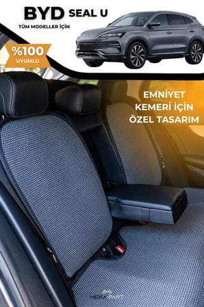Terletmez Oto Koltuk Koruyucu Kılıf %100 Pamuk 5 li Tam Set Füme BYD Seal U
