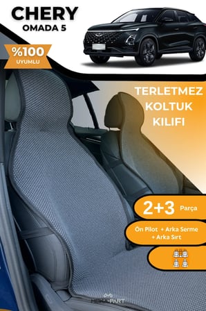 Terletmez Oto Koltuk Koruyucu Kılıf %100 Pamuk 5 li Tam Set Füme Chery Omada 5
