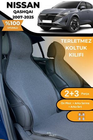Terletmez Oto Koltuk Koruyucu Kılıf %100 Pamuk 5 li Tam Set Füme Nissan Qashqai