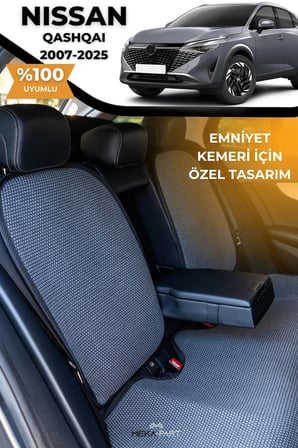 Terletmez Oto Koltuk Koruyucu Kılıf %100 Pamuk 5 li Tam Set Füme Nissan Qashqai