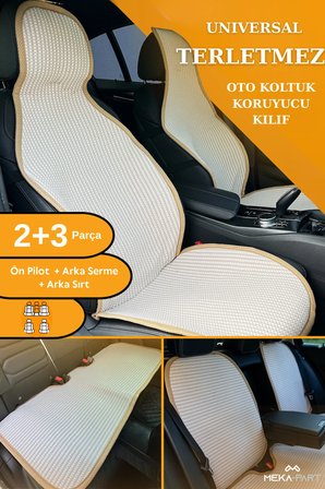 Terletmez Oto Koltuk Koruyucu Kılıf %100 Pamuk 5 li Tam Set Krem Opel Crossland Tüm Modeller