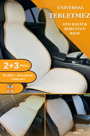 Terletmez Oto Koltuk Koruyucu Kılıf %100 Pamuk 5 li Tam Set Krem Seat Ibiza Tüm Modeller