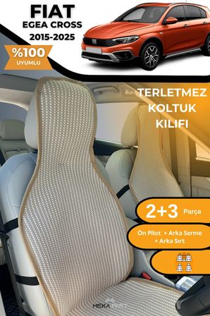 Terletmez Oto Koltuk Koruyucu Kılıf %100 Pamuk 5 li Tam Set Krem Fiat Egea Cross