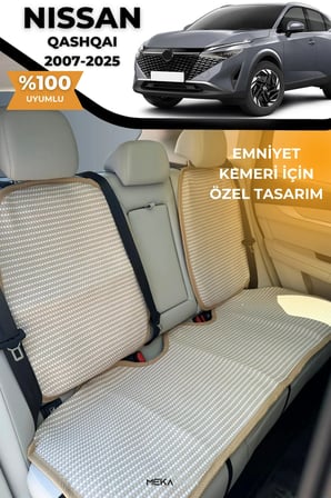Terletmez Oto Koltuk Koruyucu Kılıf %100 Pamuk 5 li Tam Set Krem Nissan Qashqai