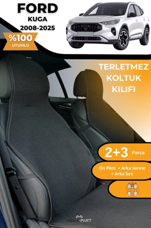 Terletmez Oto Koltuk Koruyucu Kılıf %100 Pamuk 5 li Tam Set Siyah Ford Kuga