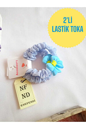 2 Adet Lastikli Toka Rahat Fiyonk Aksesuarlı Mavi Renk Hediye Kız Çocuk Genç