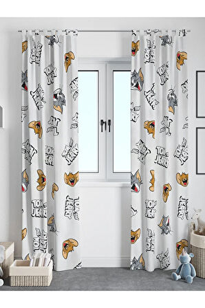 Tom ve Jerry Temalı Fon Perde Çocuk / Bebek Odası Tek Kanat