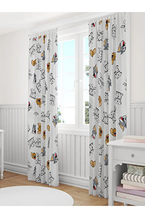 Tom ve Jerry Temalı Fon Perde Çocuk / Bebek Odası Tek Kanat