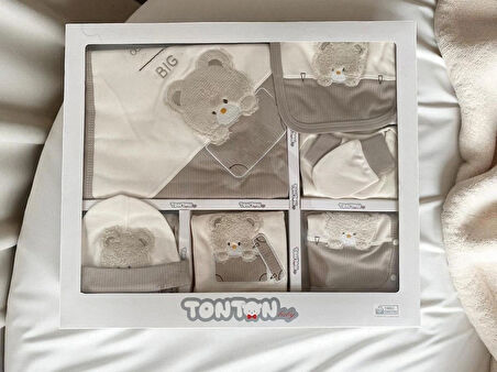 ERKEK BEBEK ORGANİK PAMUK AYI NAKIŞLI 10 LU HASTANE ÇIKIŞ ZIBIN SETİ