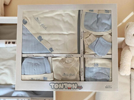 BEBEK ORGANİK PAMUK BALIK  NAKIŞLI 10 LU HASTANE ÇIKIŞ ZIBIN SETİ