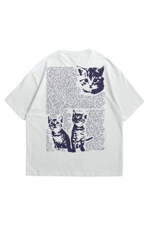 Unisex Beyaz Oversize T-Shirt - Too Much Cute Cat Meow Baskılı Penye Bisiklet Yaka Streetwear Tişört