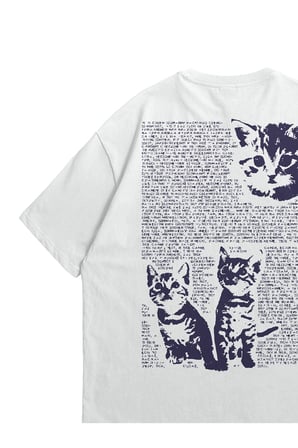 Unisex Beyaz Oversize T-Shirt - Too Much Cute Cat Meow Baskılı Penye Bisiklet Yaka Streetwear Tişört