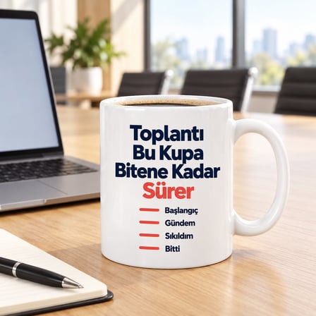 Toplantı Bu Kupa Bitene Kadar Sürer Tasarımlı Porselen Kupa - MODEL 376