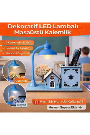 Işıklı Ahşap Kalemlik ve Masaüstü Lambalı Organizer + Mesakademi Eğitim Desteği Hediyeli