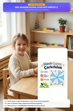 Mavi Beyaz Çarkıfelek Ahşap Eğitici Oyun + Mesakademi Eğitim Desteği Hediyeli