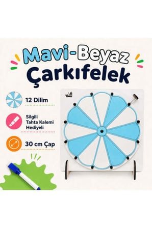 Mavi Beyaz Çarkıfelek Ahşap Eğitici Oyun + Mesakademi Eğitim Desteği Hediyeli