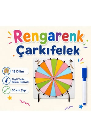 18 Dilim Büyük Çarkıfelek Ahşap Eğitim Materyali + Mesakademi Eğitim Desteği Hediyeli