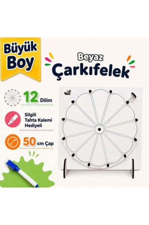 Büyük Boy 12 Dilim Beyaz Çarkıfelek Ahşap Set + Mesakademi Eğitim Desteği Hediyeli