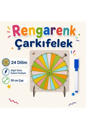 24 Dilim Renkli Çarkıfelek Ahşap Eğitim Çarkı + Mesakademi Eğitim Desteği Hediyeli