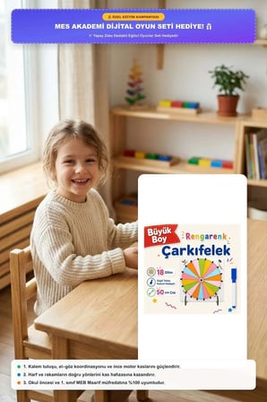 Büyük Boy 18 Dilim Renkli Çarkıfelek Ahşap Set + Mesakademi Eğitim Desteği Hediyeli