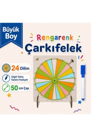 Büyük Boy 24 Dilim Renkli Çarkıfelek Ahşap Materyal + Mesakademi Eğitim Desteği Hediyeli