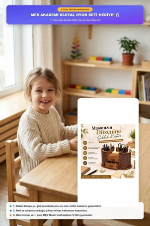 Çekmeceli Ahşap Kalemlik Masaüstü Organizer + Mesakademi Eğitim Desteği Hediyeli