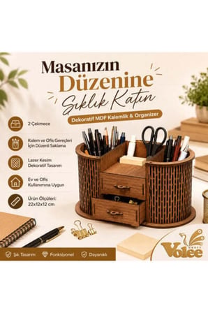 Çekmeceli Ahşap Kalemlik Masaüstü Organizer + Mesakademi Eğitim Desteği Hediyeli