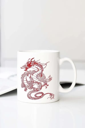 Dragon Baskılı 330 ml Porselen Kupa Bardak (123456-2)