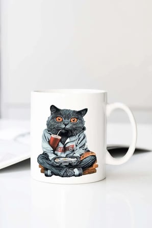 Gamer Cat Baskılı 330 ml Porselen Kupa Bardak (123479-4)