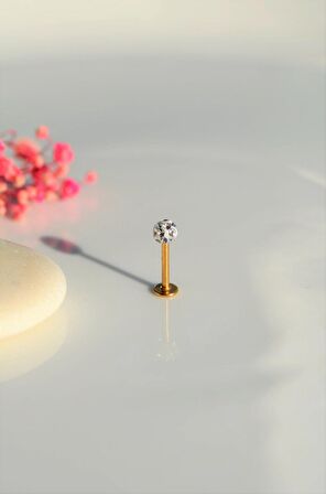 Taşlı Top Uçlu Çelik Piercing Tragus Helix Kıkırdak 8 mm Gold
