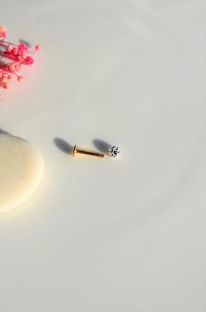 Taşlı Top Uçlu Çelik Piercing Tragus Helix Kıkırdak 8 mm Gold