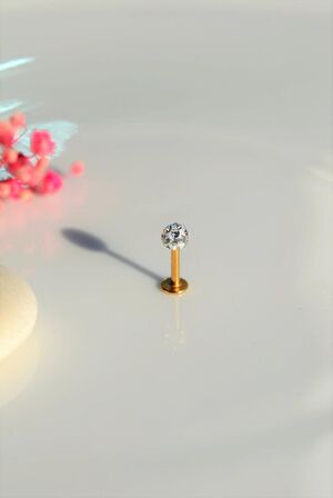 Taşlı Top Uçlu Çelik Piercing Tragus Helix Kıkırdak 6 mm Gold