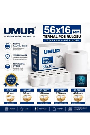 Pos Cihazlarına Uyumlu | 56X16 Pos Rulosu | Yazarkasa Termal Pos Rulosu | Net Baskı | Yüksek Kalite 1 Paket - 10 Adet