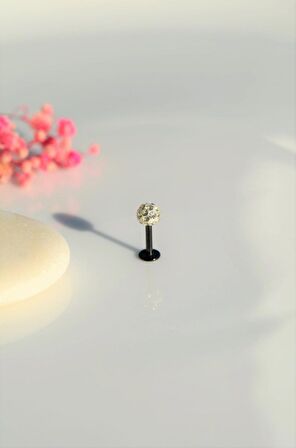 Taşlı Top Uçlu Çelik Piercing Tragus Helix Kıkırdak 6 mm Siyah