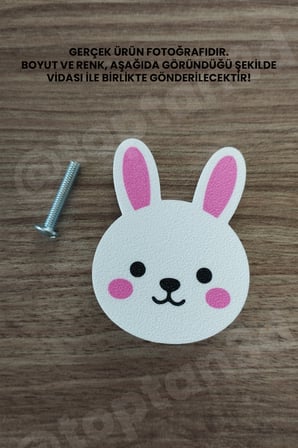 6 ADET - Sevimli Tavşan Dolap Kulpu, Mobilya Kulbu - Bebek Odası, Çocuk Odası Aksesuar, Kulp (Kulp Vidası Dahildir)