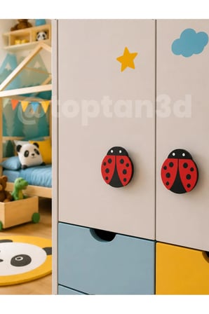 6 ADET - Uğur Böceği Dolap Kulpu, Mobilya Kulbu - Bebek, Çocuk Odası, Uç Uç Böceği Kulp (Kulp Vidası Dahildir)