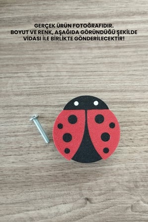 6 ADET - Uğur Böceği Dolap Kulpu, Mobilya Kulbu - Bebek, Çocuk Odası, Uç Uç Böceği Kulp (Kulp Vidası Dahildir)