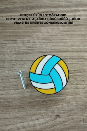 6 ADET - Voleybol Topu Dolap Kulpu, Mobilya Kulbu - Çocuk Oda Aksesuarı, Voleybol Topu Kulp (Kulp Vidası Dahildir)