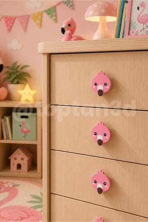 5 ADET - Flamingo Dolap Kulpu, Çocuk Odası Mobilya Kulpu, Modern ve Eğlenceli Kulp (Kulp Vidası Dahildir)